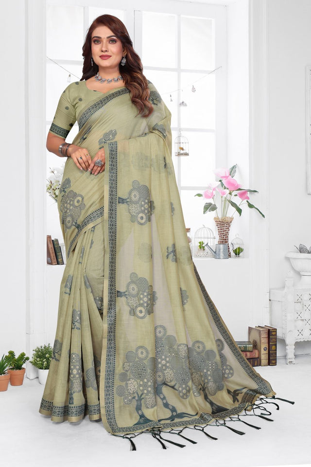Green Woven Cotton Saree (ACB1571)