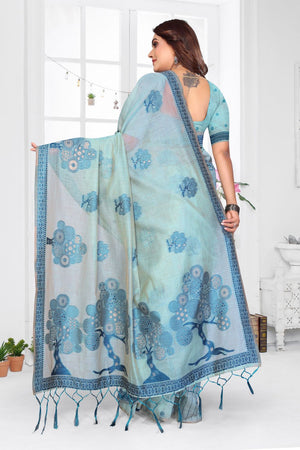 Sea Green Woven Cotton Saree (ACB1572)