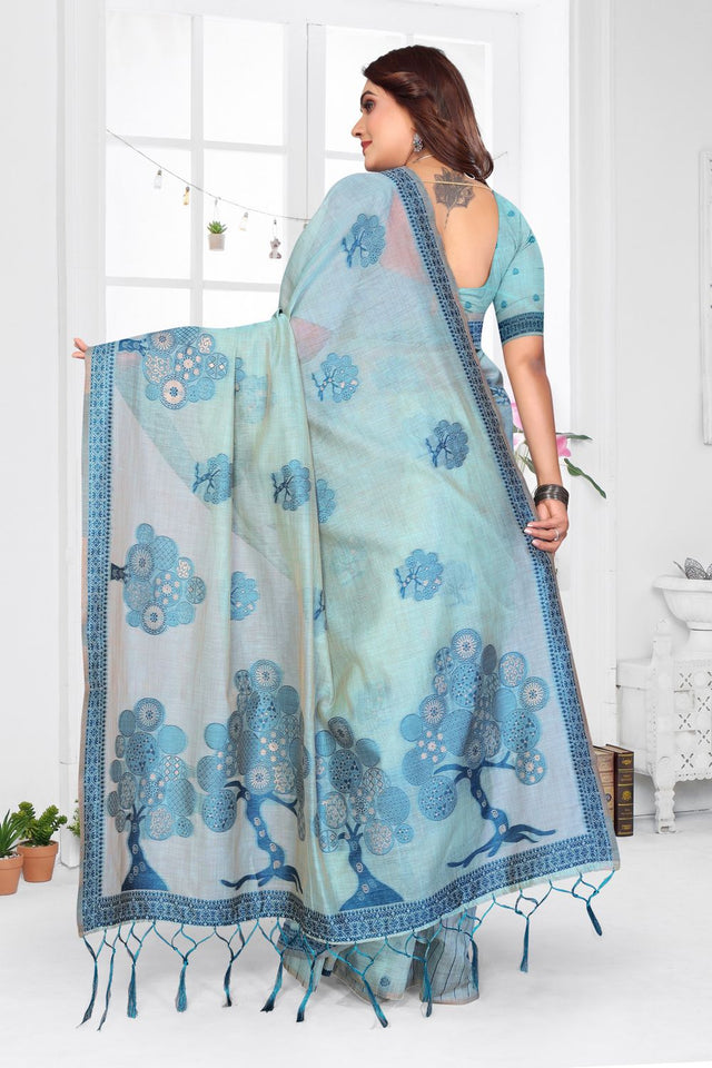 Sea Green Woven Cotton Saree (ACB1572)