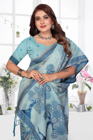 Sea Green Woven Cotton Saree (ACB1572)