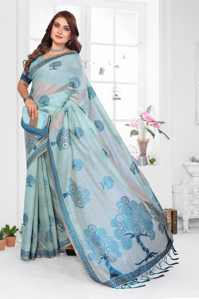 Sea Green Woven Cotton Saree (ACB1572)