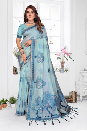 Sea Green Woven Cotton Saree (ACB1572)