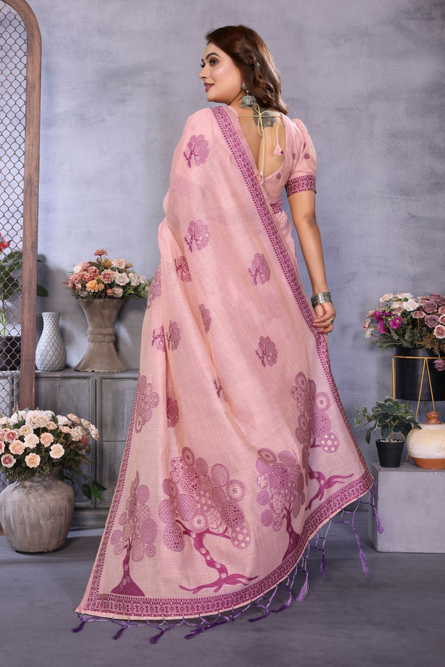 Pink Woven Cotton Saree (ACB1573)