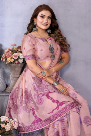 Pink Woven Cotton Saree (ACB1573)