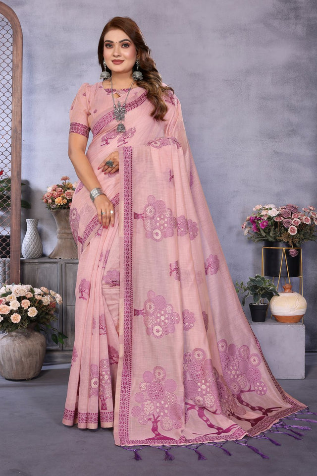 Pink Woven Cotton Saree (ACB1573)