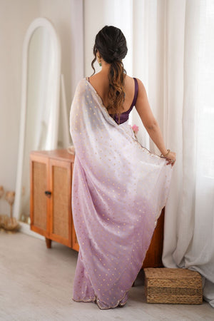 Lavender Woven with Beads Embossed Satin Saree (ACB1575)