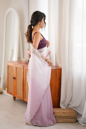 Lavender Woven with Beads Embossed Satin Saree (ACB1575)
