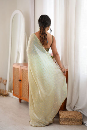 Mehendi Woven with Beads Embossed Satin Saree (ACB1576)