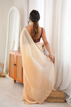 Yellow Woven with Beads Embossed Satin Saree (ACB1578)