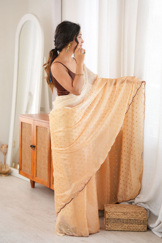 Yellow Woven with Beads Embossed Satin Saree (ACB1578)