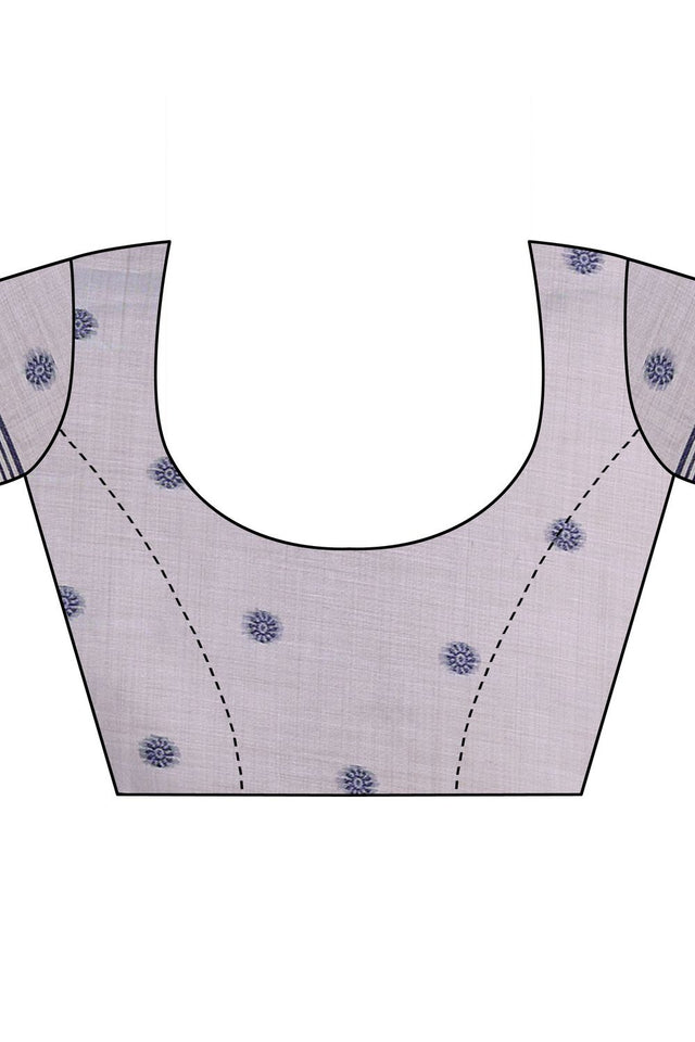 Grey Floral Woven Cotton Saree (ACB1596)