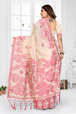 Yellow Floral Woven Cotton Saree (ACB1597)