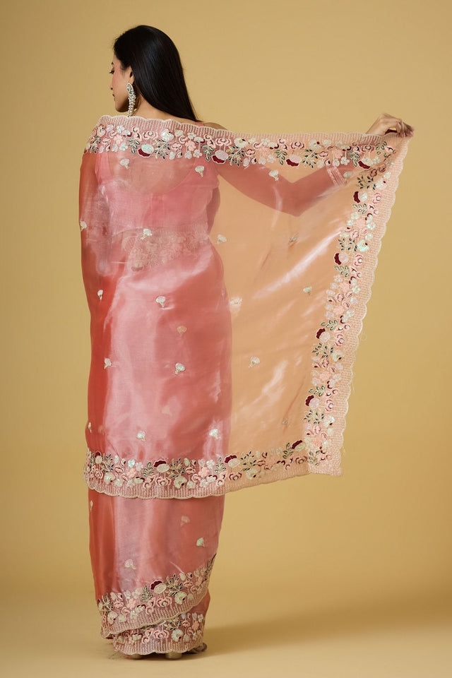Pink Floral Embroidered Silk Saree (ACB1601)