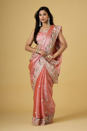 Pink Floral Embroidered Silk Saree (ACB1601)