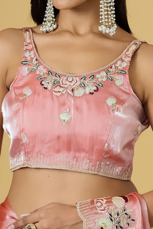 Pink Floral Embroidered Silk Saree (ACB1601)
