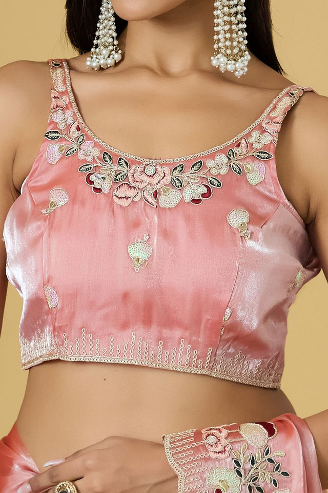Pink Floral Embroidered Silk Saree (ACB1601)