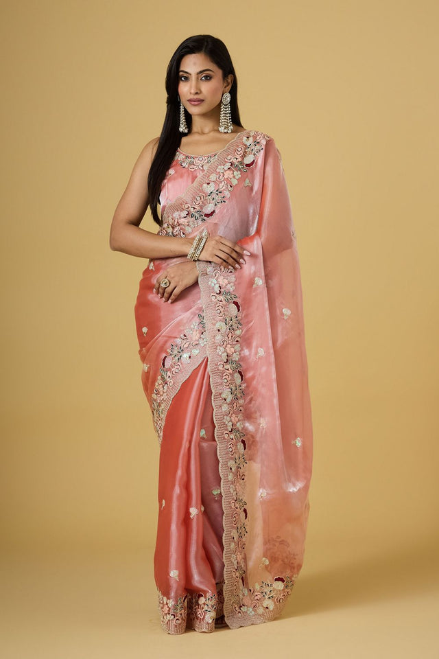 Pink Floral Embroidered Silk Saree (ACB1601)