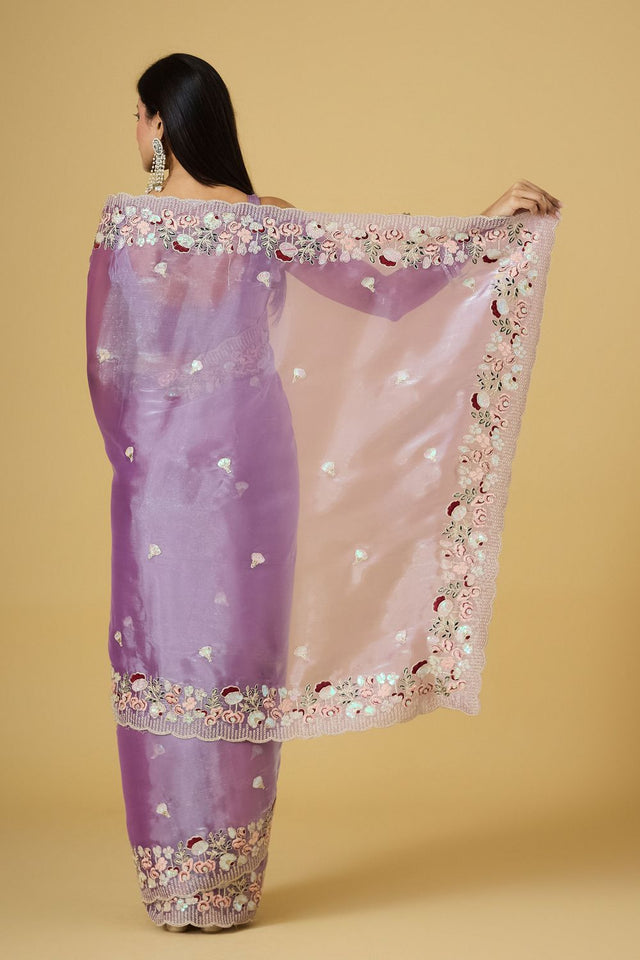 Purple Floral Embroidered Silk Saree (ACB1602)