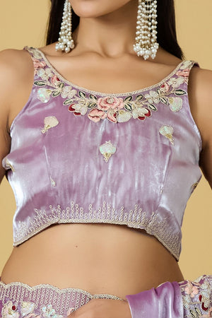Purple Floral Embroidered Silk Saree (ACB1602)