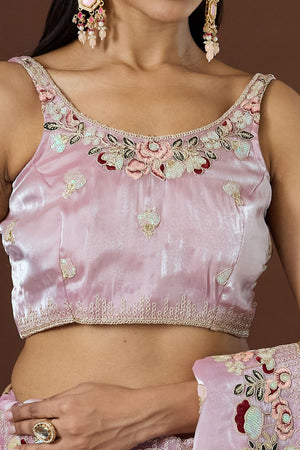 Pink Floral Embroidered Silk Saree (ACB1605)