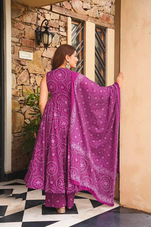Purple Bandhani Printed Cotton Anarkali Suit (ACB1636)