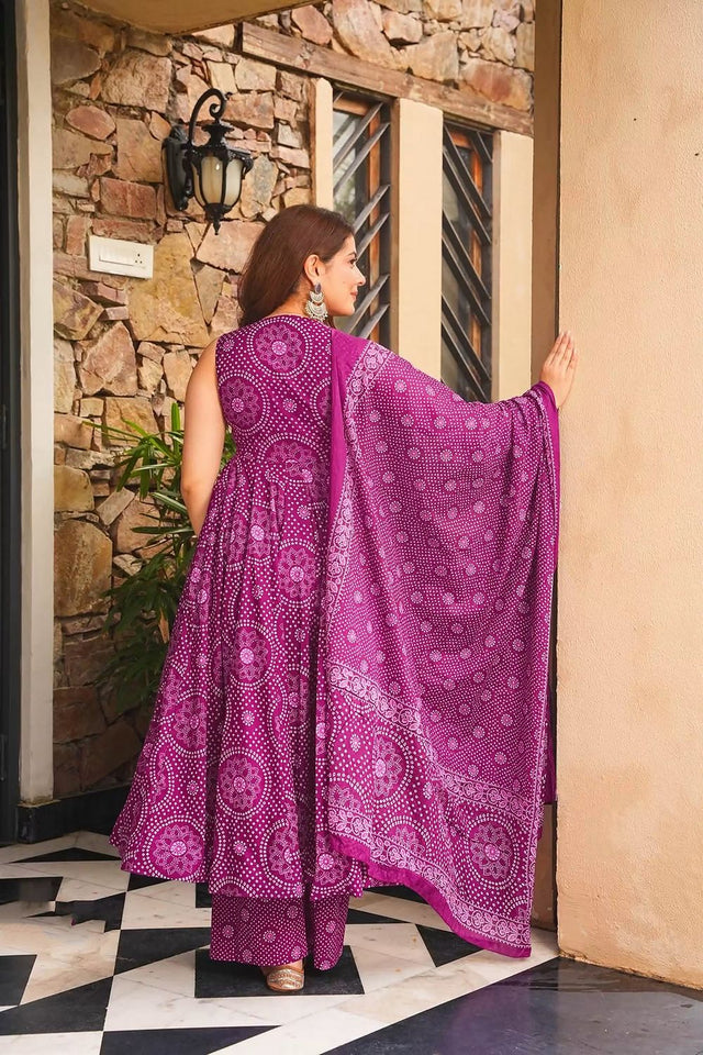 Purple Bandhani Printed Cotton Anarkali Suit (ACB1636)