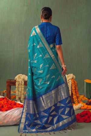 Turquoise Woven Silk Saree (ACB1647)
