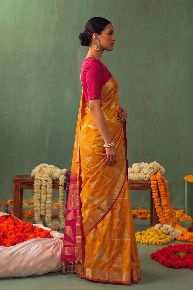 Orange Woven Silk Saree (ACB1648)