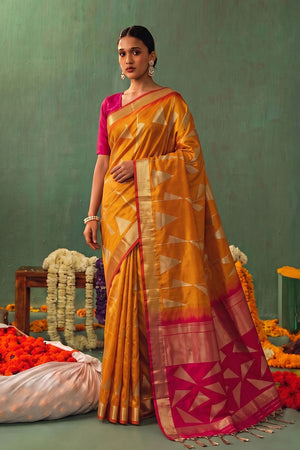 Orange Woven Silk Saree (ACB1648)