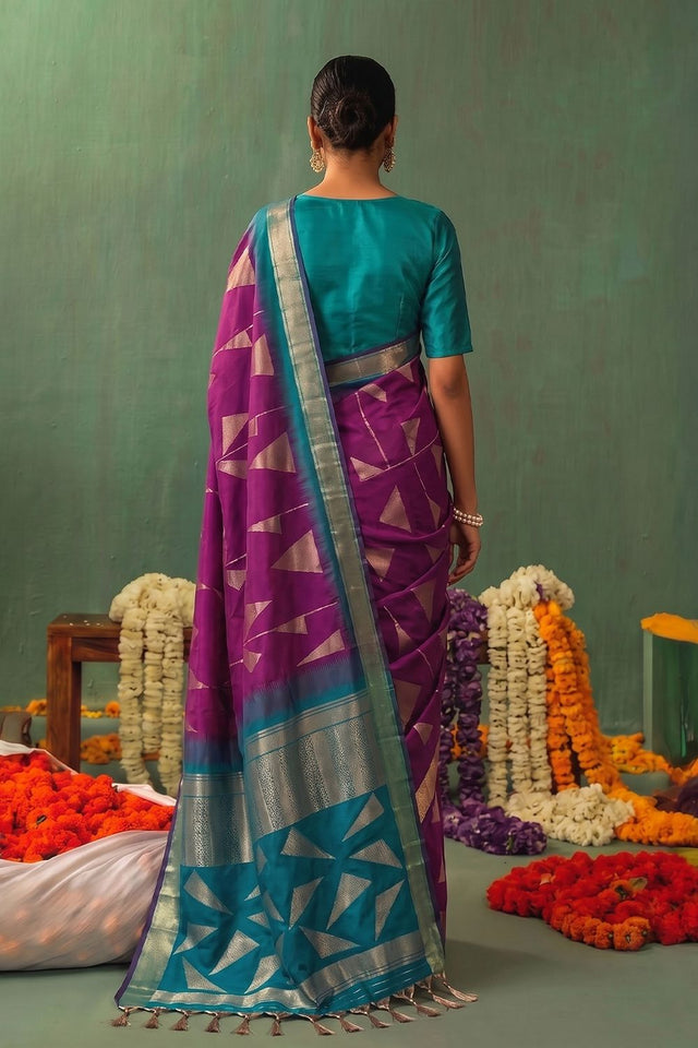 Wine Woven Silk Saree (ACB1649)