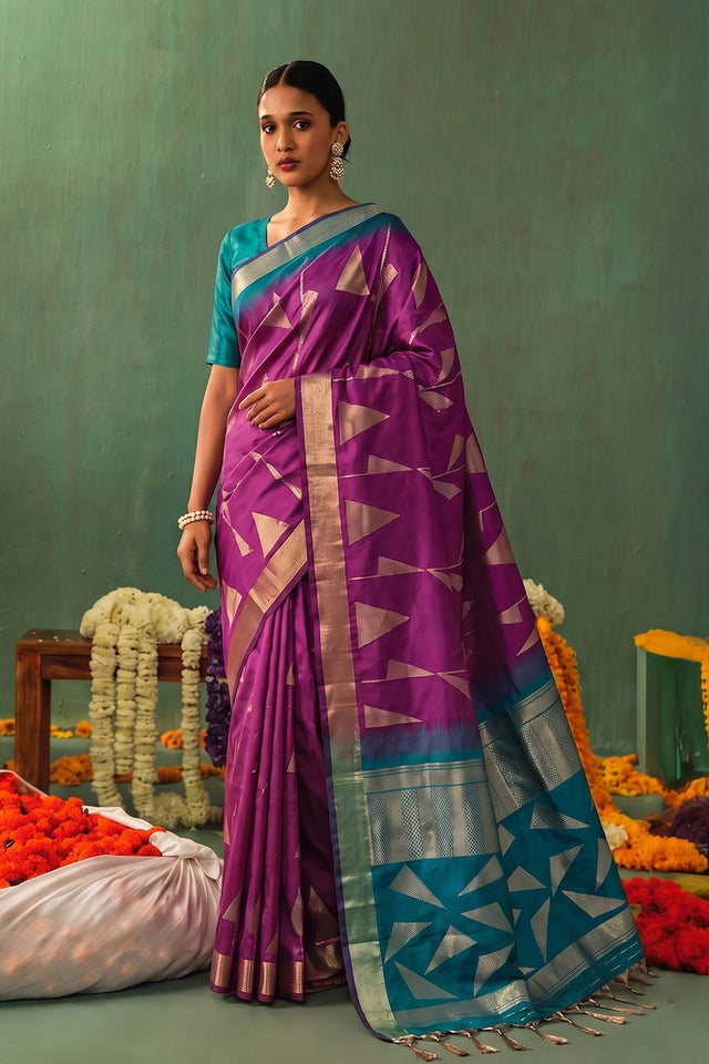 Wine Woven Silk Saree (ACB1649)