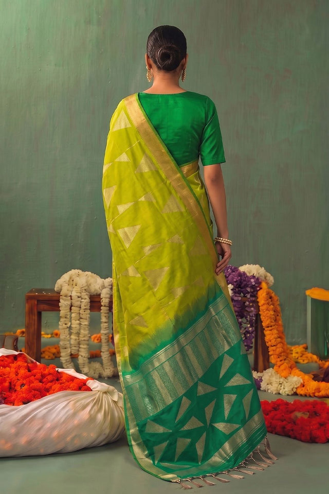 Olive Green Woven Silk Saree (ACB1650)