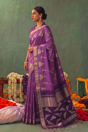 Purple Woven Silk Saree (ACB1651)