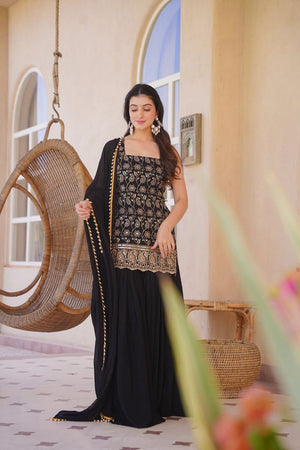 Black Sequin with Embroidered Silk Blend Sharara Suit (ACB1652)