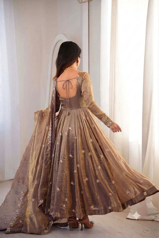 Mauve Embroidered Satin Anarkali Suit (ACB1654)