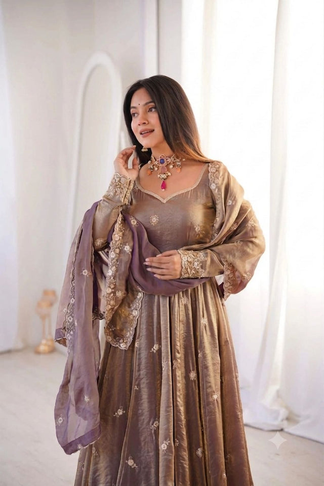 Mauve Embroidered Satin Anarkali Suit (ACB1654)