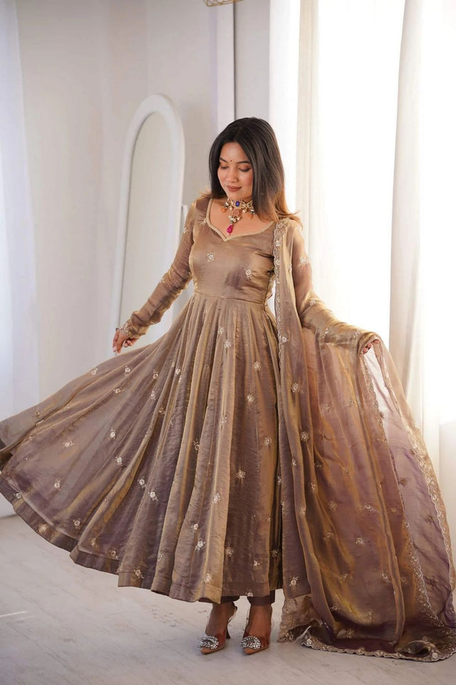 Mauve Embroidered Satin Anarkali Suit (ACB1654)