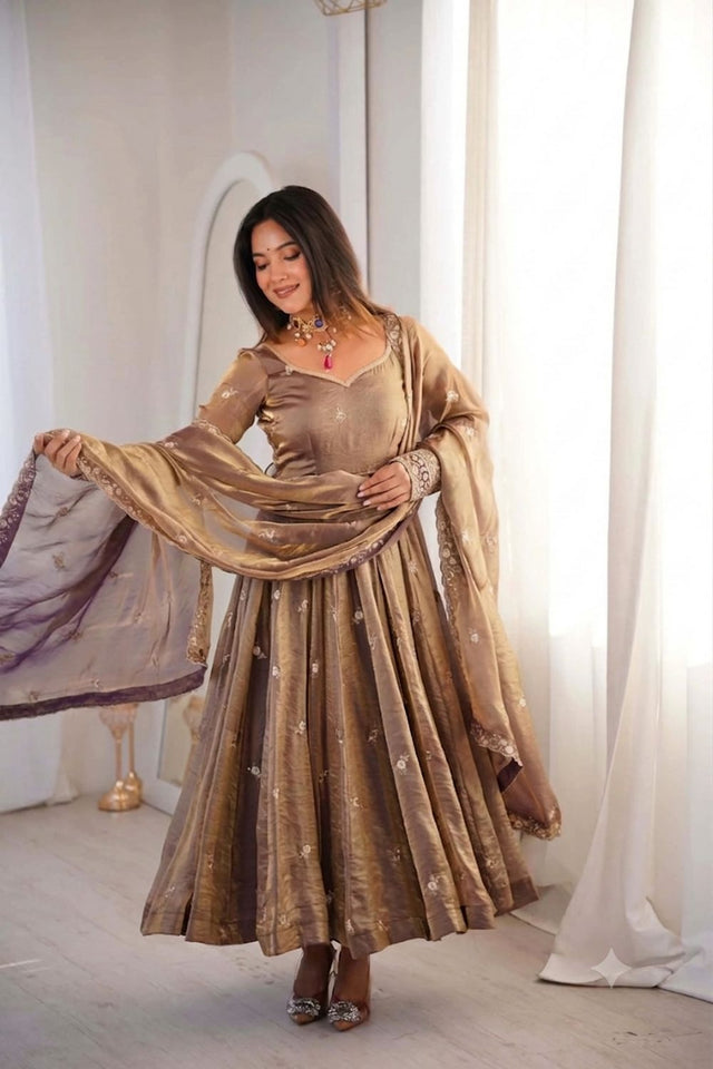 Mauve Embroidered Satin Anarkali Suit (ACB1654)