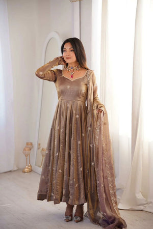 Mauve Embroidered Satin Anarkali Suit (ACB1654)