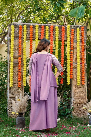 Purple Floral Embroidered Chinon Palazzo Suit (ACB1656)
