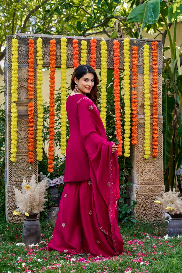 Pink Sequin with Embroidered Viscose Sharara Suit (ACB1657)