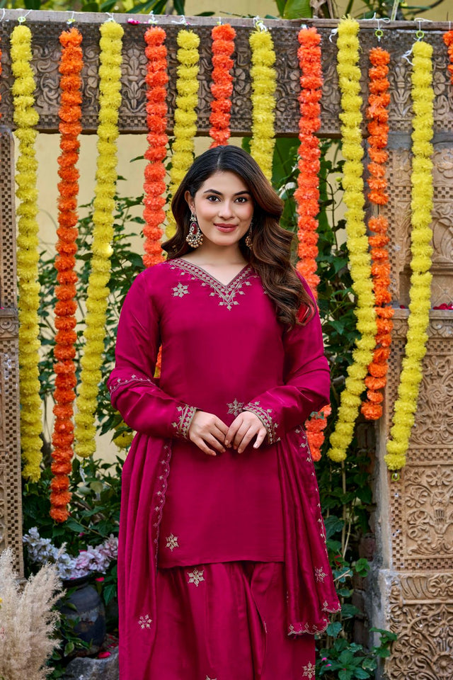 Pink Sequin with Embroidered Viscose Sharara Suit (ACB1657)