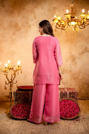 Pink Heavy Embroidered Silk Blend Palazzo Suit (ACB1659)