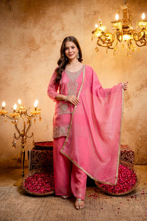 Pink Heavy Embroidered Silk Blend Palazzo Suit (ACB1659)