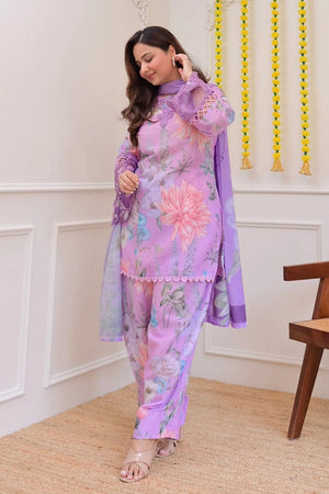 Lavender Floral Printed Georgette Kurti Pant Set (ACB1662)