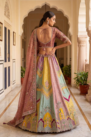 Multi-Color Heavy Embroidered Silk Lehenga (ACB1671)
