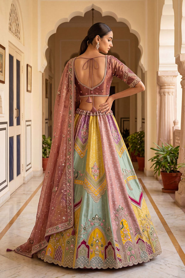 Multi-Color Heavy Embroidered Silk Lehenga (ACB1671)
