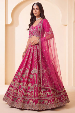 Pink Heavy Embroidered Silk Lehenga (ACB1673)