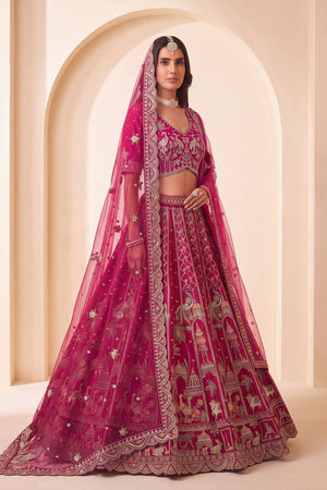 Pink Heavy Embroidered Silk Lehenga (ACB1673)
