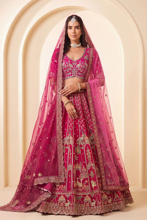 Pink Heavy Embroidered Silk Lehenga (ACB1673)